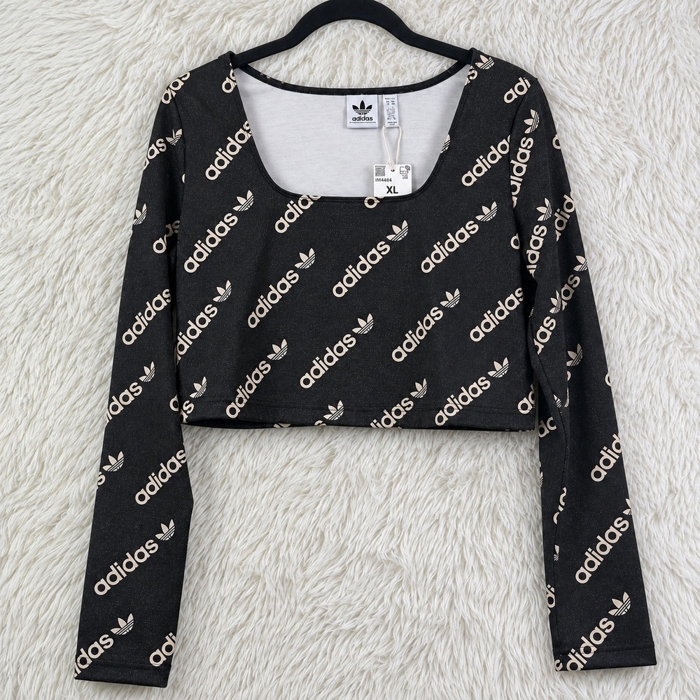 Adidas Originals Allover Logo Long Sleeve Crop Top Women's XL NWT